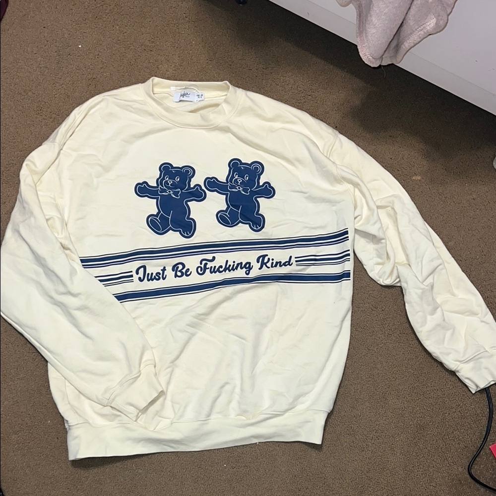 Oversized just be Cream and Blue Sweater with teddy bears